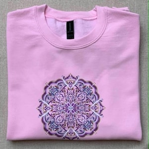 Pink Printed Sweatshirt. Light Pink Women's Sweatshirt. Sacred Geometry. Vibe∞Code. Oversize Sweatshirt.
