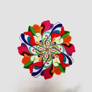 White Women's T-shirt with Mandala. Classic T-shirt with Sacral Geometry Print. Festival T-shirt. Yoga. Energy Protection. Vibe∞Code.