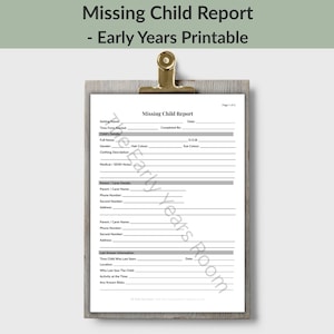 Missing Child Report Form | Early Years Safeguarding Documentation | EYFS Incident Record