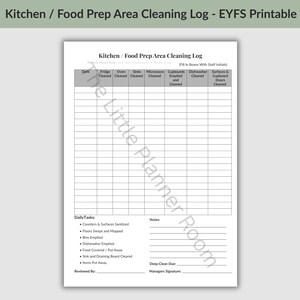 Reinigungsprotokoll für Küche und Lebensmittelzubereitung | Checkliste für die Hygiene in Kindertagesstätten (EYFS) | Druckbare Sicherheitshinweise für die Kinderbetreuung