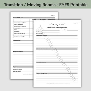 Transition and Moving Rooms Form | EYFS Child Development and Room Change Template