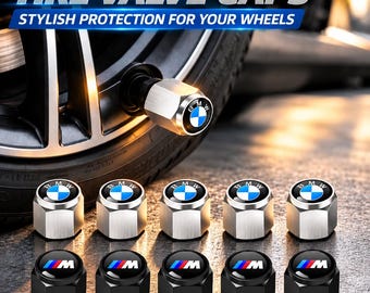 Aluminum Alloy Tire Valve Stem Caps, Black Silver BMW M Style (5 Piece Set)