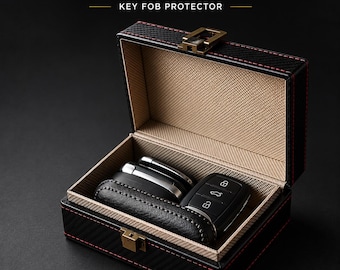 Leather-Style RFID Faraday Key Fob Case, Signal Blocking Box (4.57 x 3.54 x 2.28 inches)
