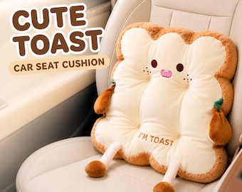 Kawaii Toast Car Seat Cushion, Soft Lumbar Support Pillow, Office Chair Accessory