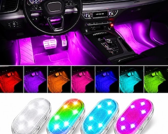 Wireless LED Car Interior Lights: USB Rechargeable Ambient Touch Lamp (53x27mm)