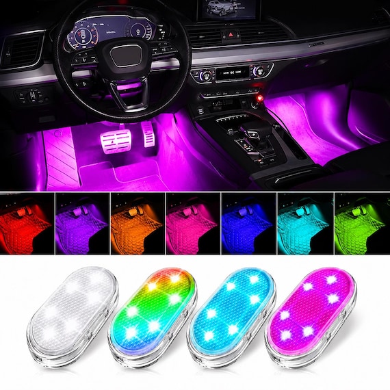 Wireless LED Car Interior Lights: USB Rechargeable Ambient Touch Lamp (53x27mm)
