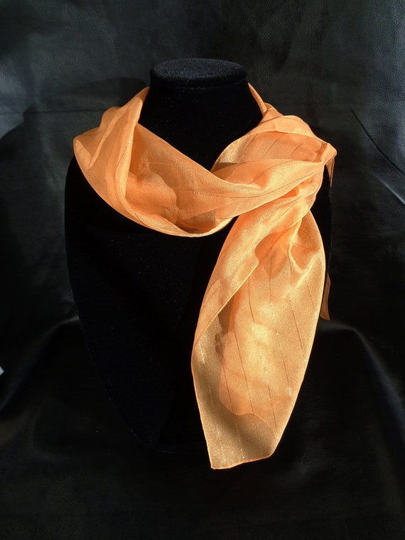 Sheer orange scarf, vintage orange and gold pinst… - image 2