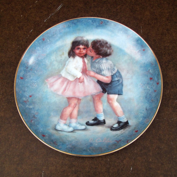 Vintage decorative plate, Rosemary Calder illustration print, First kiss, 80s, Calhoun's Collectors Society