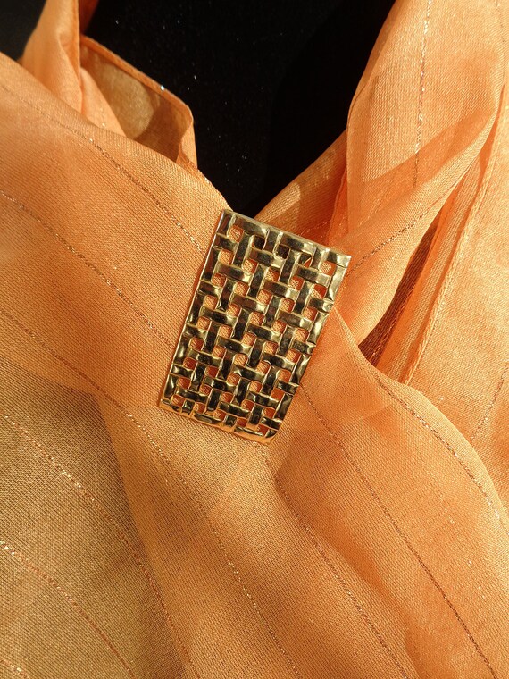 Sheer orange scarf, vintage orange and gold pinst… - image 3