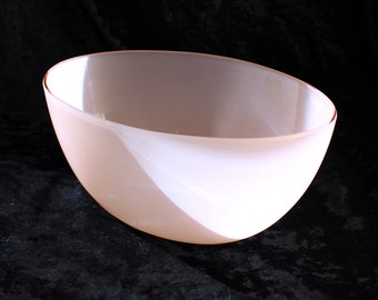 Pink glass bowl, vintage Czechoslovakian oval pink glass mid century candy bowl