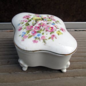 Porcelain powder jar, vintage vanity trinket box, shabby chic decor