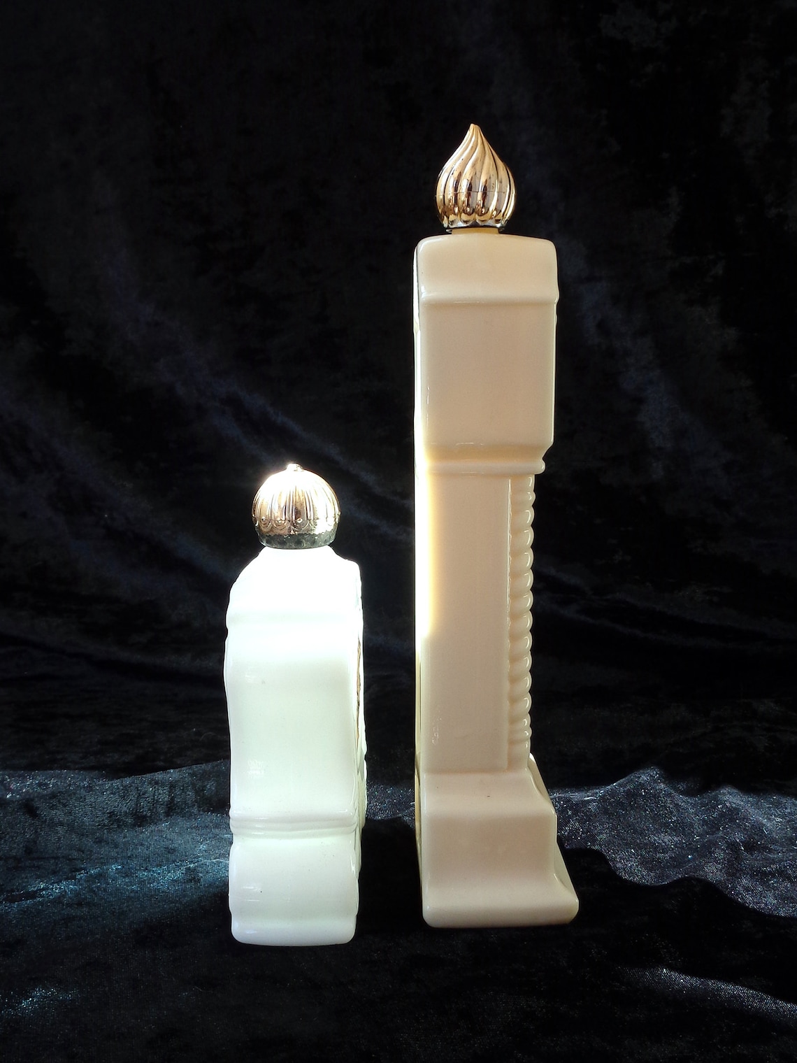 Avon Milk Glass Perfume Bottles, Vintage Clock Shaped White and Ecru