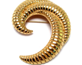 Vintage Monet brooch, gold tone, chunky brooch, abstract brooch, crescent, swirl, 60s