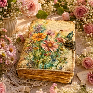 Handgemaakt notitieboek met bloemen en slot|Witchcraft spell-dagboek|Vintage Blank Spell Book of Shadows|Cadeau voor haar hem|Gotische bloemencadeaus