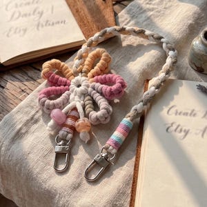 Braided Crossbody Phone Strap, Macrame Lanyard, Hands‑Free Phone Holder, Wristlet Charm, Anti‑Lost Boho Lanyard, Teacher Gift