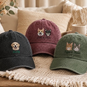 Baseballkappe mit individueller Tiermotivstickerei, personalisierte Hunde- oder Katzenmütze mit Ihrem Haustier, Geschenk für Tierliebhaber, bestickte Kappe für Haustierbesitzer