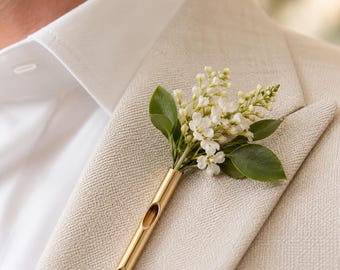 Gold Boutonniere Holder Wedding Suit Pin Tussie Mussie Lapel Vase Gift for Groom Groomsmen