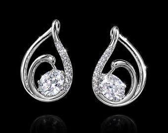14K White Gold Filled Teardrop Earrings Non Tarnish CZ Luxury Gift