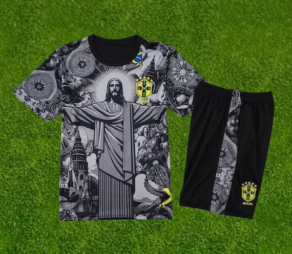 Maillot football enfant Brésil Jesus Edition · Kit sport personnalisé Brasil · Ensemble maillot short garçon
