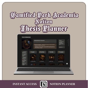 Gamified PhD Thesis Planner Notion Template | Dissertation Planner, Research & Literature Review Tracker, Dark Academia Study Planner