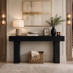 63-Inch Fluted Entryway Console Table – Extra Long Narrow Farmhouse Sofa Table with Thick Wood Top, Behind Couch Hallway Foyer Accent Table