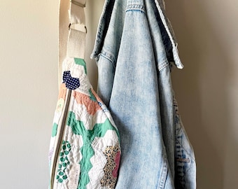 Vintage Quilt Crossbody Bag - Large | Quilted Purse | Handmade Patchwork Bag | Book Lover Gift | Mom On The Go Bag