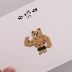 Muscle Bear Iron-On Patch, Embroidered Bear Badge for Gym Bags & Jackets