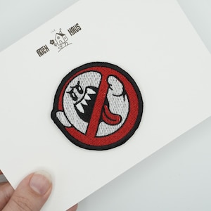 Kein-Gespenst-Schild Bügelbild, Gestickter Runder Roter Aufnäher für Jacken & Taschen