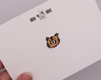 Tiger Face Mini Iron-On Patch, Embroidered Tiger Badge for Kids Clothing