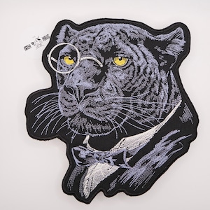 Parche grande para la espalda con monóculo de tigre elegante / Chaqueta de caballero con bordado termoadhesivo de felino grande