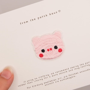Roze geborduurde patch met varkensgezicht | Kawaii opstrijkappliqué boerderijdieren
