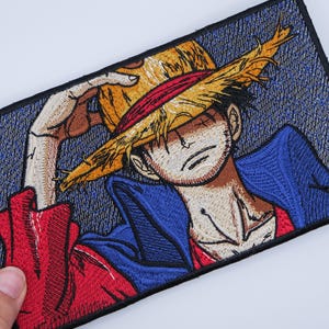 Strykmärke med halmhatt, pirat, mangapanel, stor broderad anime-lapp för jackor