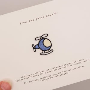 Embroidered Helicopter Patch | Blue Cartoon Aviation Iron-On Applique