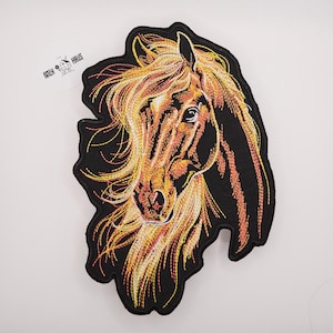 Grand patch tête de cheval dans le dos | Veste western d'étalon brodée à crinière fluide