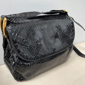 Vintage Schultertasche aus schwarzem Pythonleder | Echtes Schlangenleder | Hergestellt in Italien | Ghibli Florenz