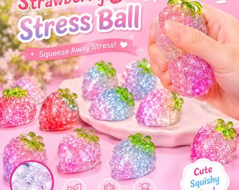 Aardbeienstressbalset – kawaii squishy fidgetspeeltje, angstverlichting, sensorische stressspeelgoed, leuk bureauspeelgoed voor kinderen en volwassenen