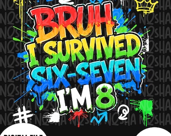 Bruh I Survived I'm 8 PNG SVG, 8th Birthday Boy Shirt Design, Funny Birthday Graffiti, Colorful Bday Digital Download