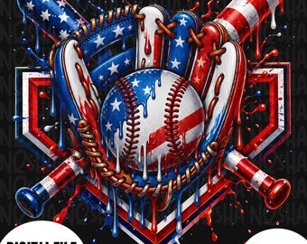 Baseball Drip Glove American Flag PNG, Patriotic Baseball Shirt Design, USA Flag 4th of July (Digital Download)