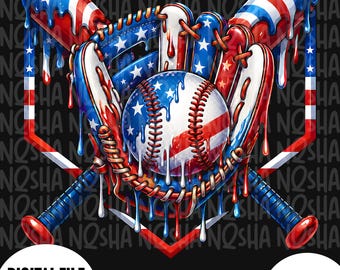 Baseball Drip American Flag PNG, Patriotic Baseball Shirt Design, USA Flag 4th of July (Digital Download)