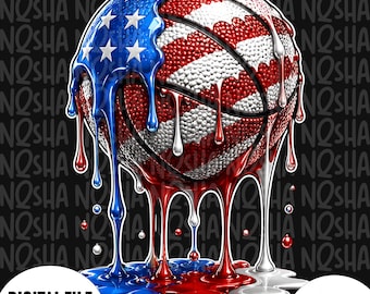 Patriotic Basketball PNG, American Flag Basketball Drip , USA Sports Graphic, 4th of July Digital Download