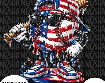 Patriotic Baseball PNG, American Flag Baseball Player Design, USA Baseball Drip Graphic, 4th of July Digital Download