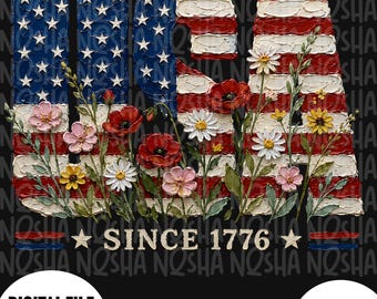 USA Since 1776 PNG, American Flag Floral Design, Patriotic Wildflower Shirt Graphic, 4th of July Digital Download