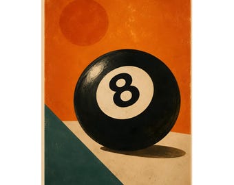 Retro 8 Ball Poster, Vintage Billiards Wall Art, Mid-Century Game Room Print