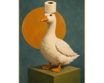 Funny Goose Toilet Paper Poster, Whimsical Bathroom Wall Art, Quirky Animal Print