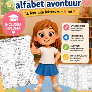 Letters Leren Schrijven A-Z | Alfabet Werkbladen voor Kleuters | Letters Overtrekken Printable | Directe Download