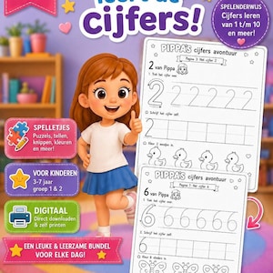Cijfers 1-10 Leren Schrijven | Number Tracing Worksheets | Preschool Math Printable | Kleuter Werkboek PDF | Homeschool Activiteit | Pippa’s