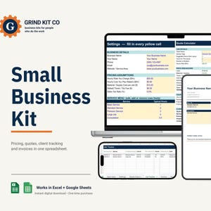 Small Business Spreadsheet Kit: Pricing Calculator, Client Tracker, Invoice Template for Excel & Google Sheets