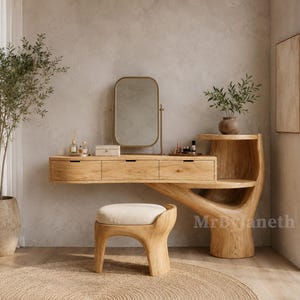 wood dressing table stool design Amish Shaker Solid Wood Dressing Table with Stool