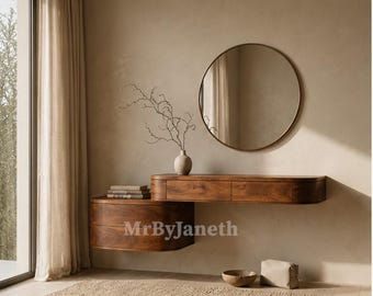 Mobile da bagno minimalista a parete con cassetto, ideale per camere da letto luminose.