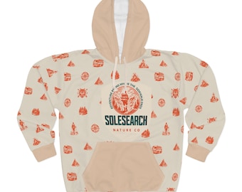 Sudadera con capucha con el logo de SoleSearch Nature Co / Estampado integral con iconos de fogatas al aire libre